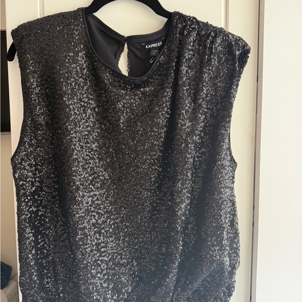 Express Shimmering Black Sequin Top
